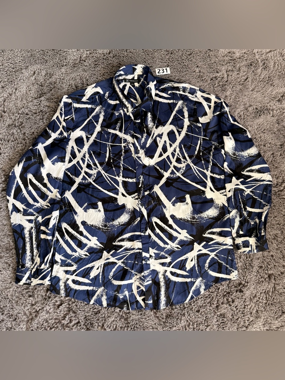 INC International Concepts Men's Blue and White Abstract Print Button-Up Shirt